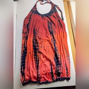 💖2/22 How Bazaar Tie Dye Halter Top Red & Black Boho Tunic Small